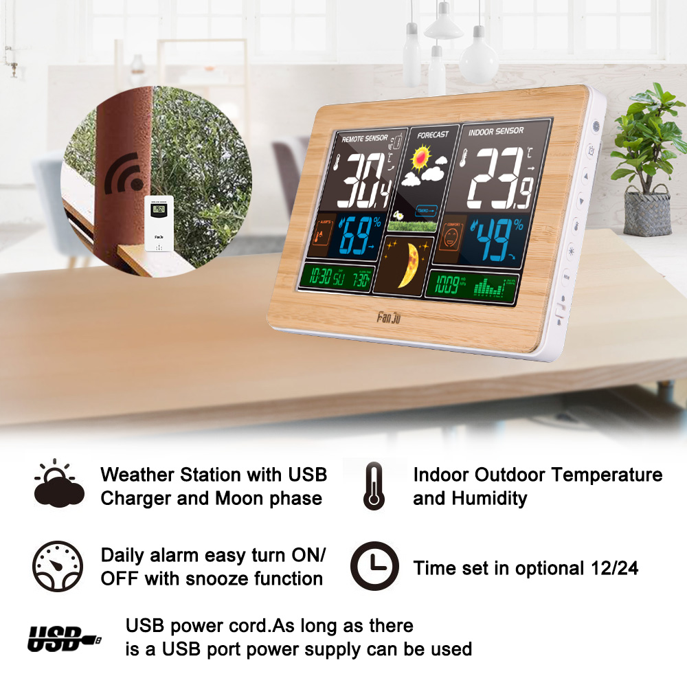 FanJu FJ3378 cyfrowy budzik ze – Weather Station Indoor recenzja i cena